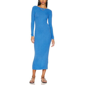 Enza Costa 'Knit' Blue Long Sleeve Scoopback Dress Size M